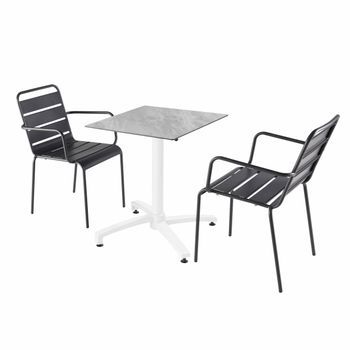 Mesa De Jardín De Mártaupe Laminado Y 2 Sillones Grises, Opéra - Oviala