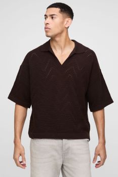 Polo Oversize Recto Con Costuras Geométricas, Brown