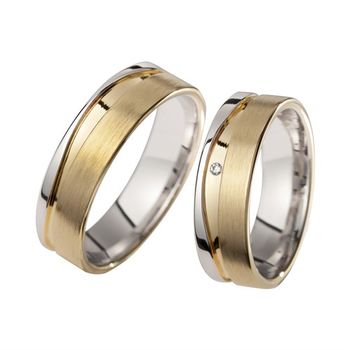 Alianzas oro amarillo y blanco con diamantes ancho 6 mm