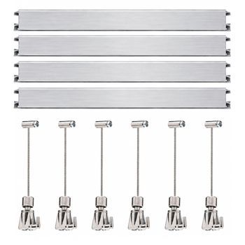 Colgar Cuadros Sin Agujeros Pack 6 Metros Eurohang Guías Aluminio Plata Mate 150 Cm Cable Acero Ganchos Automático Clips Tapas Tornillos