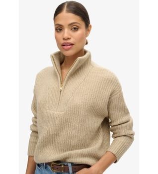 Superdry para mujer. W6110554A Jersey con cuello de cremallera Essential beige (XL), Casual, Poliéster