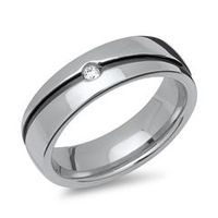 anillo de acero inoxidable pulido oscuro ranura circonio cubico