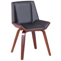 silla de madera oscura de nogal con cojin de polipiel negro