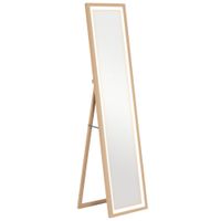 homcom espejo con luz espejo de cuerpo entero led con iluminacion de 3 colores tactil inteligente 160x40cm roble   aosom espana