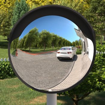 Espejo Decorativo | Espejo De Tráfico Convexo De Exterior Policarbonato Negro Ø60cm Cfw753823