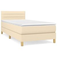 cama individual  cama box spring  cama para adultos con colchon tela color crema 80x200 cm