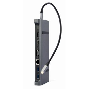 Hub Gembird 9 puertos USB 3.2 Gen 1 5Gbps modelo A-CM-COMBO9-02 Extras HDMI/DisplayPort/VGA/Gigabit/Card Reader/PD 87W
