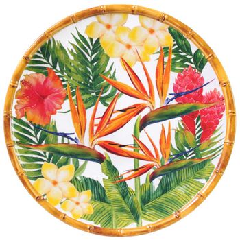 Plato grande de melamina con estampado de flores exóticas ø 28 cm