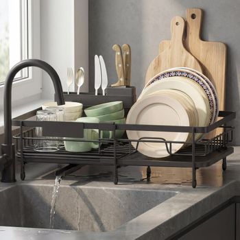 Escurreplatos extensible de acero para cocina de color negro tinta