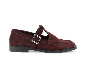 mocasines con cordones de piel efecto pony bordeaux