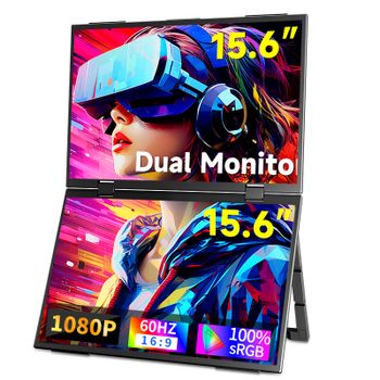 HGFRTEE Monitor portátil dual de 15,6 pulgadas para extensor de pantalla de computadora portátil apilable plegable 315 °   Pantalla triple apilada plegable
