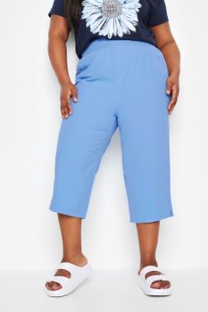 Yours Pantalón Capri Azul Aciano De Algodón Fresco, Mujer Curvy Y Tallas Grandes, Yours