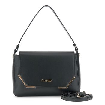 bolso de hombro con solapa efecto piel con esquinas metálicas black taglia unica