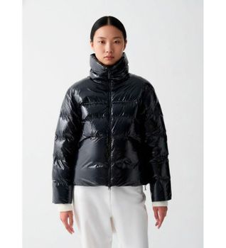 Colmar para mujer. 2269 Plumífero Brillante con cuello alto negro (48), Casual, Poliamida