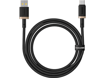 Cable USB - Baseus Dura, a USB-C, 100 cm, 60W, Carga rápida, Ultrarresistente, Negro y Dorado