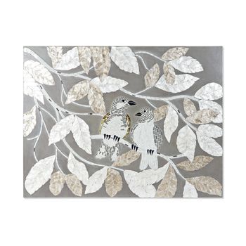 Decoracion Pared Cristal Mdf 90x4x70 Hojas Pajaros