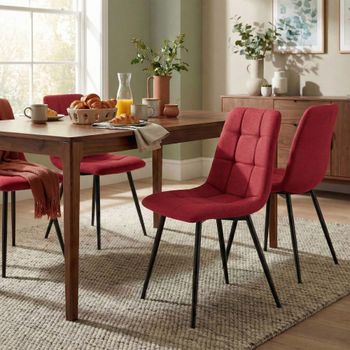 Set de 4 silla de comedor con reposapiés en tela rojo