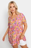 yours camiseta rosa de flores con calados mujer curvy y tallas grandes yours