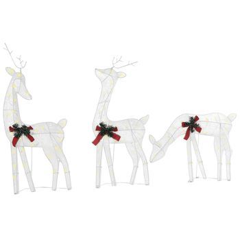 Decoración Figura De Navidad Led Metal Blanco 3 Renos Exteriores Angeli