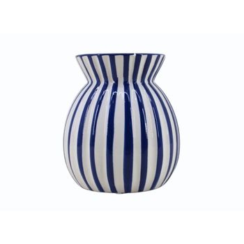 Jarrón cerámico con relieve de rayas azules 19cm