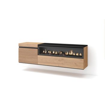 Mueble tv efecto madera roble 150x35x45cm chimenea efecto fuego