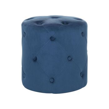 Puf Otomana Redondo Capitoné Azul Oscuro Con Reposapiés Acolchado Corolla