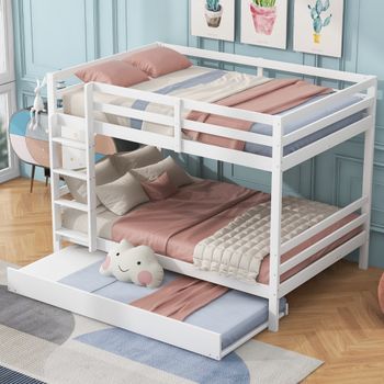 Litera Infantil 140x200 Con Cama Nido, Madera Maciza Y Mdf, Blanco