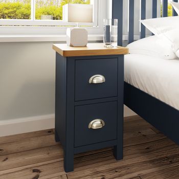 Fay Oak and Blue Small Bedside Table