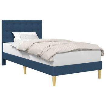 Estructura De Cama Con Cabecera Azul 90 X 200 Cm Tela Vidaxl