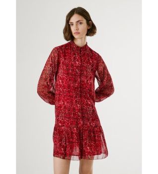 Pepe Jeans para mujer. PL9537711 Vestido Mimi rojo (XS), Casual, Poliéster, Manga larga