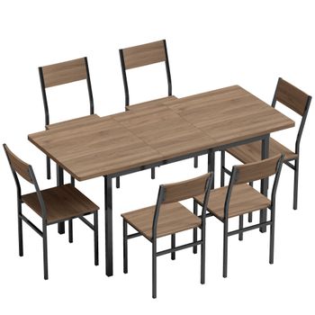 HOMCOM Conjunto Mesa de Comedor Extensible 120-160 cm y 6 Sillas Apilables para 4-6 Personas Marrón Efecto Madera   Aosom España