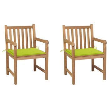 Sillas De Jardín 2 Uds Madera De Teca Y Cojines Verde Brillante Vidaxl