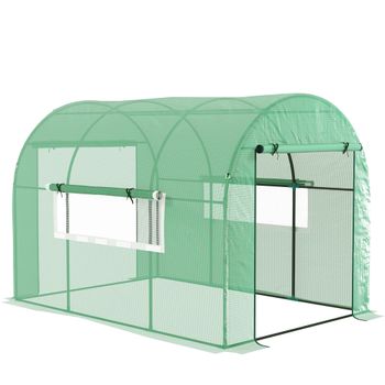 Outsunny Invernadero túnel para huerto 3x2x2 m en acero y PE Anti UV con puertas enrollables y ventanas, Verde   Aosom España