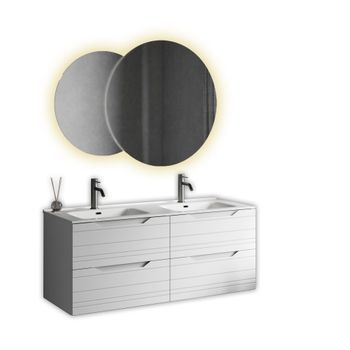 Composición Baño Lavabo Doble Solmira Blanco Mate En Mdf