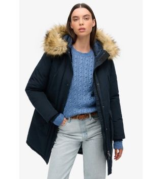 Superdry para mujer. W5011786A Parka de piel sintética Everest marino (M), Poliéster Reciclado, Sostenible