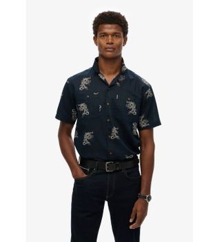 Superdry para hombre. M4010793A Camisa de playa de manga corta marino (XXL), Casual, Algodón