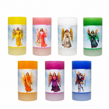 Velones de Arcángeles Pack 2 Velas Artesanales de Cera Vegetal - Fabricadas en España, Duración 48h - Miguel, Rafael, Gabriel, Chamuel, Zadquiel, Uriel, Jofiel - Velas de Ritual, Petición y Protección