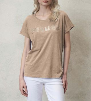 Blauer para mujer. 24SBLDH02336 Camiseta Glitter beige (XS), Casual, Algodón, Manga corta