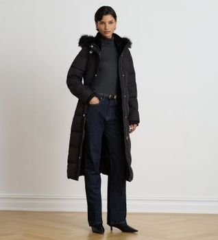 Lauren Ralph Lauren para mujer. 297P23454002 Abrigo de plumón con pelo sintético negro (L), Casual, Clásico, Poliéster