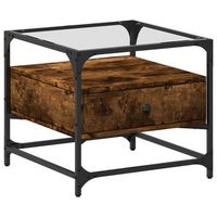 mesa de centro tapa de vidrio acero roble ahumado 50x50x45 cm vidaxl