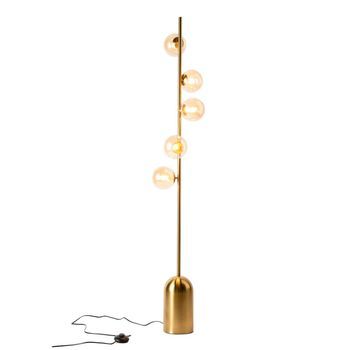 Lámpara De Pie Nórdica De Diseño Moderno En Metal Dorado Con 5 Esferas Cristal Color Ambar , Casquillo G9 Led Máx. 9w 