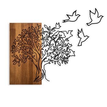 Decoración Pared De Madera Árbol And Birds 1 Nogal Negro 61x58 Cm