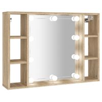 mueble con espejo y luces led madera marron 76x15x55 cm