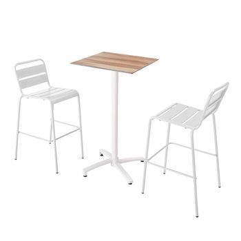 Mesa Alta De Roble Oscuro Y 2 Sillas Altas Blancas, Opéra - Oviala