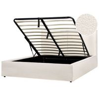 cama con almacenaje somier de listones dormitorio moderno boucle blanco crema 160 x 200 cm moissac
