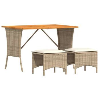 Set Comedor De Jardín 3 Pzas Con Cojines Ratán Sintético Beige Cfw829279