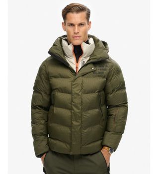 Superdry para hombre. MS110175A Abrigo Ski Sport Puffer verde (L), Casual, Nylon reciclado