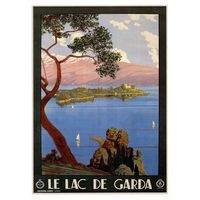 legendarte - cartel turistico vintage le lac de garda - cuadro lienzo impresion digital cm 50x70