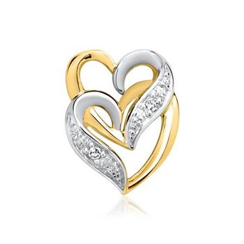 14 quilates colgante oro amarillo corazones 2 diamantes