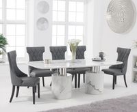 antonio 180cm white marble table with freya chairs - black 4 chairs